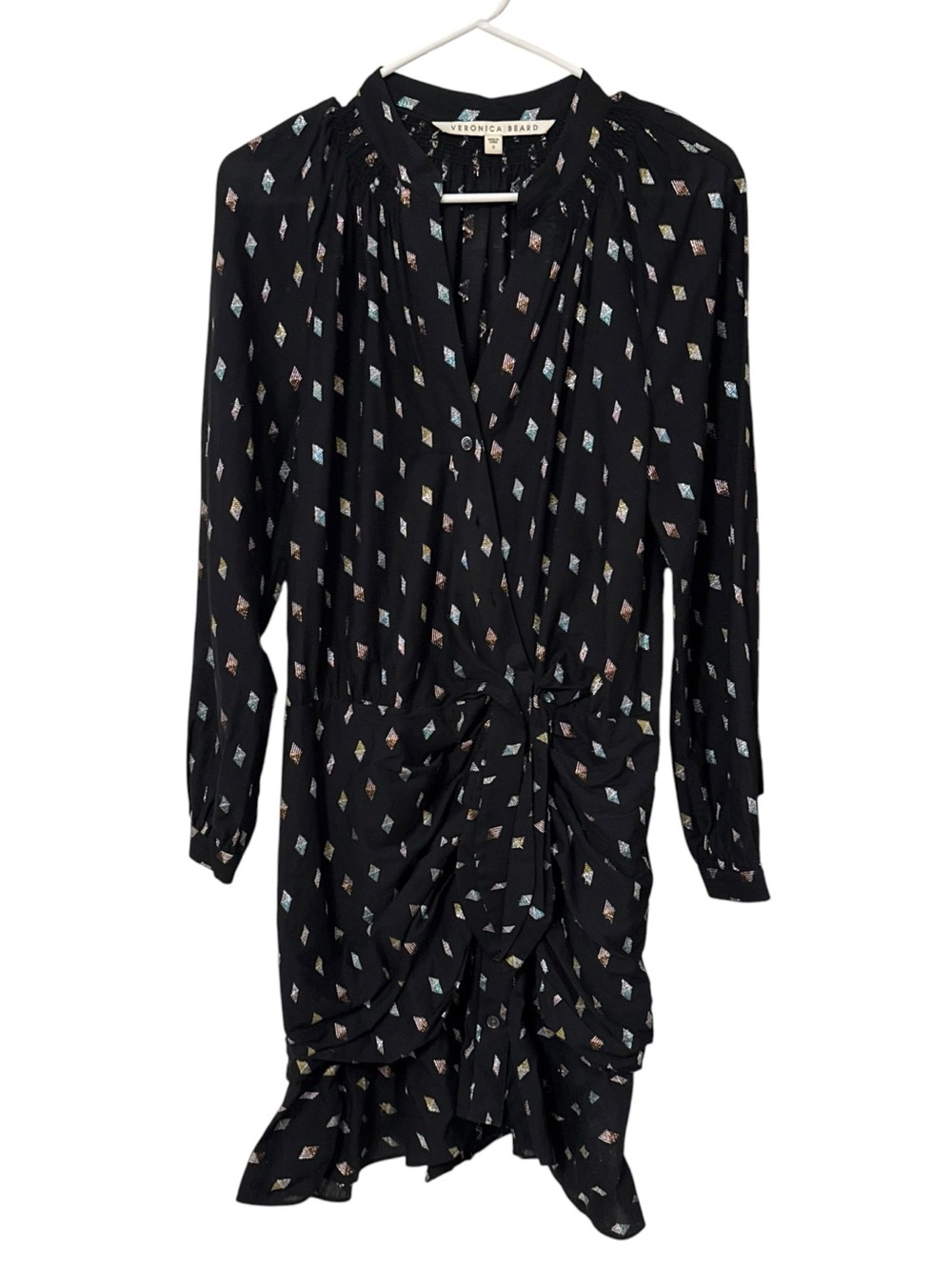 Veronica Beard Alia Ruched Mini Dress Size 0 Metallic Jacquard Ruffle Cocktail - Picture 5 of 16